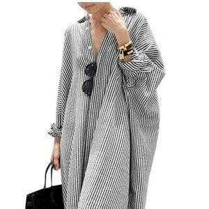 Striped Cotton & Linen Shirt Dress // Casual Loose Maxi Dress
